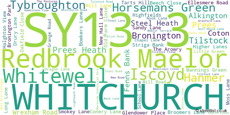 A word cloud for the SY13 3 postcode